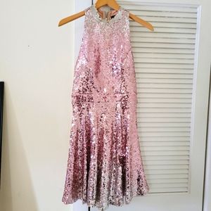 Ladies Pink Ombre Sequin Knee Length Cocktail Dress